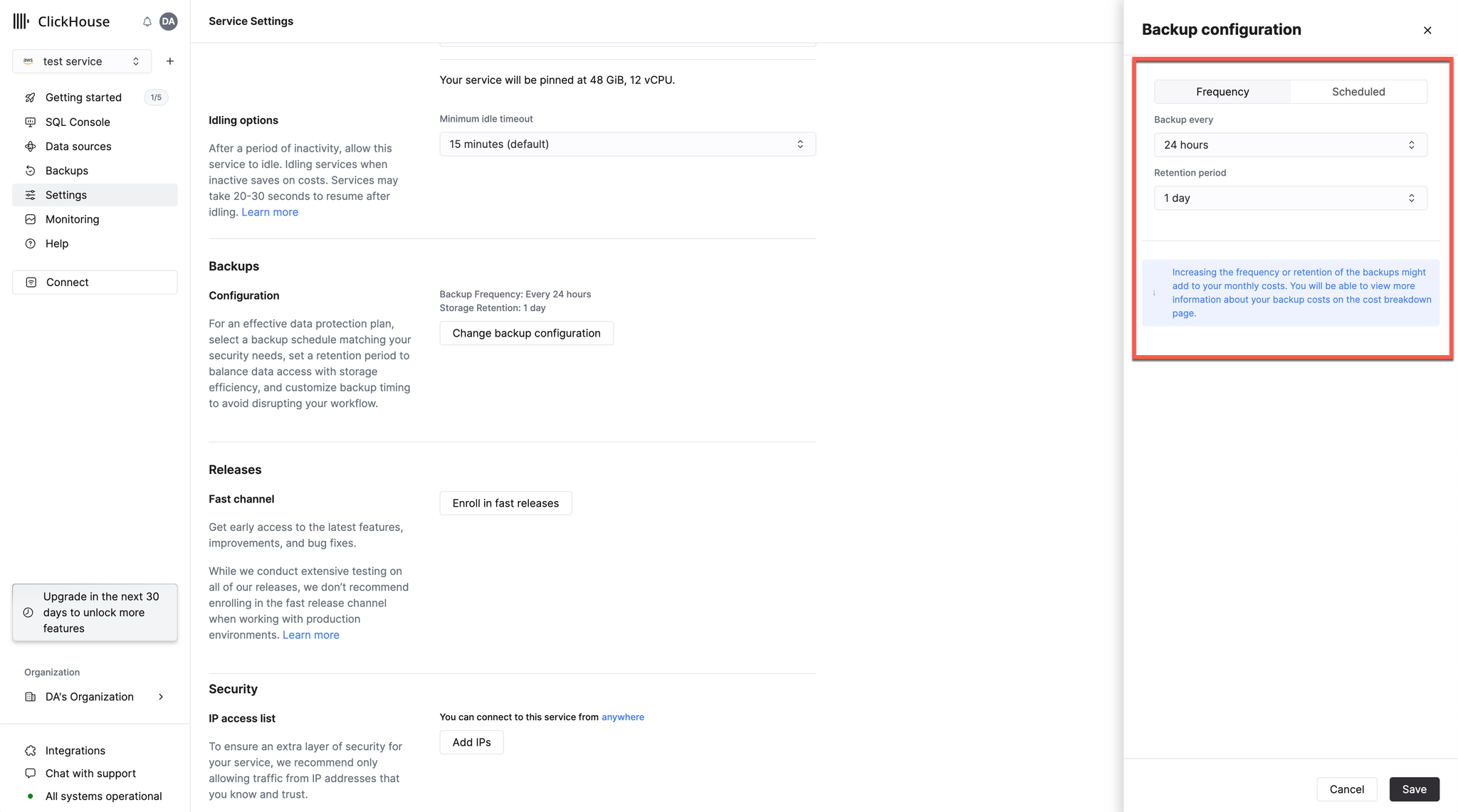 Select backup retention and frequency - Zoomed